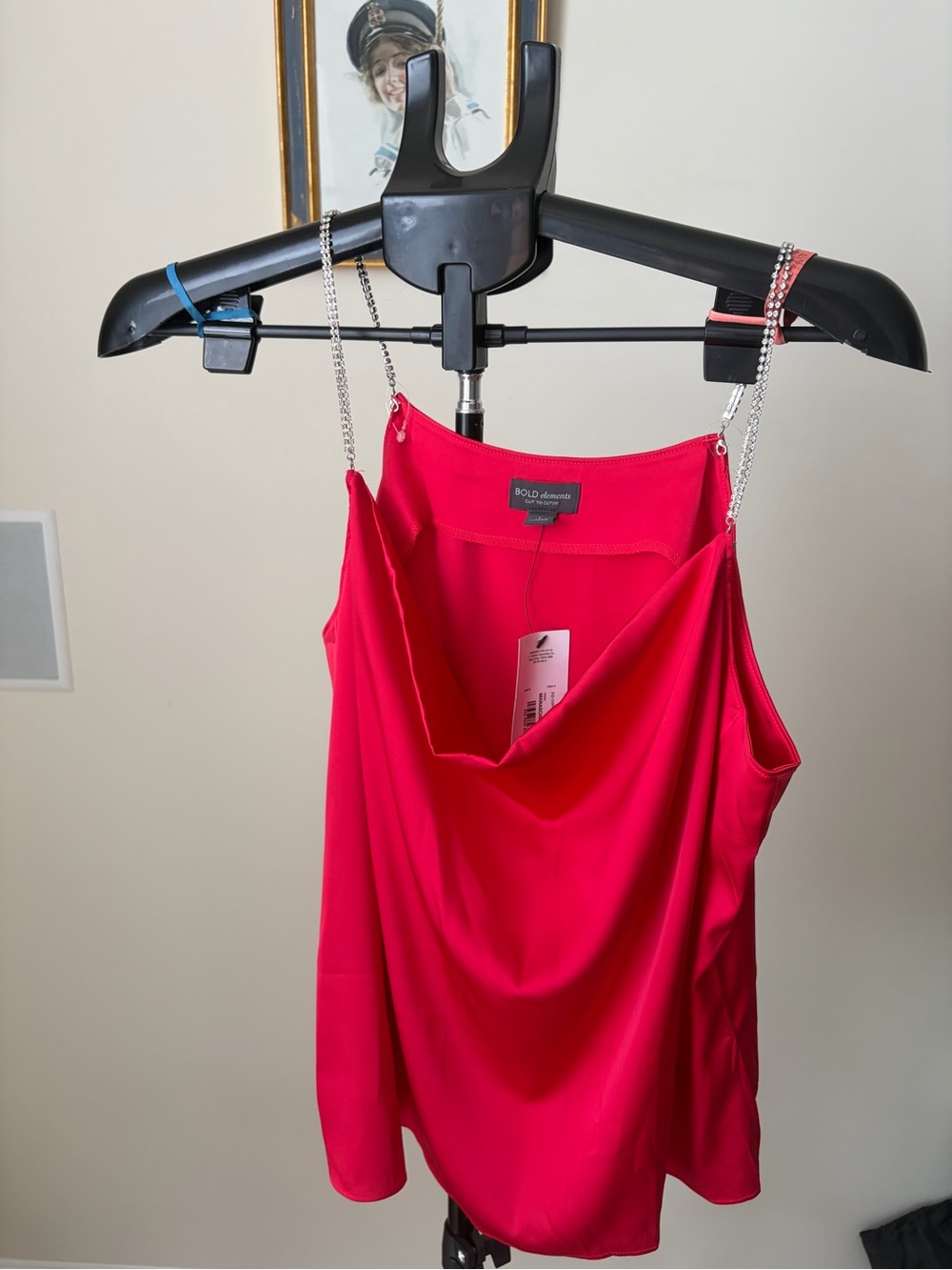 NWT Bold Elements Cut to Curve L Cherry Red Satin Cowl Cami |